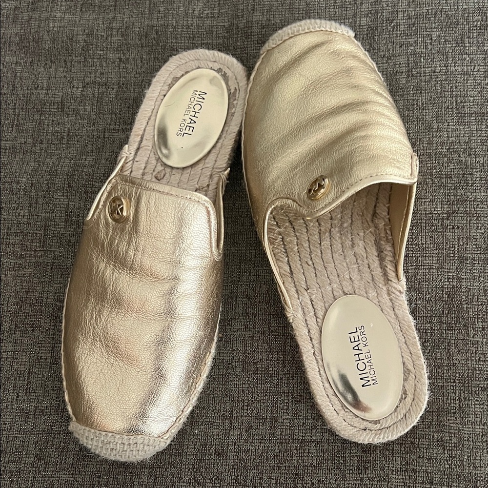 Michael Kors Metallic Gold Espadrille Mules